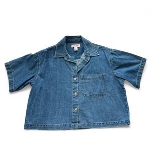 Lone Star Denim Button-Down Crop Shirt - Blue